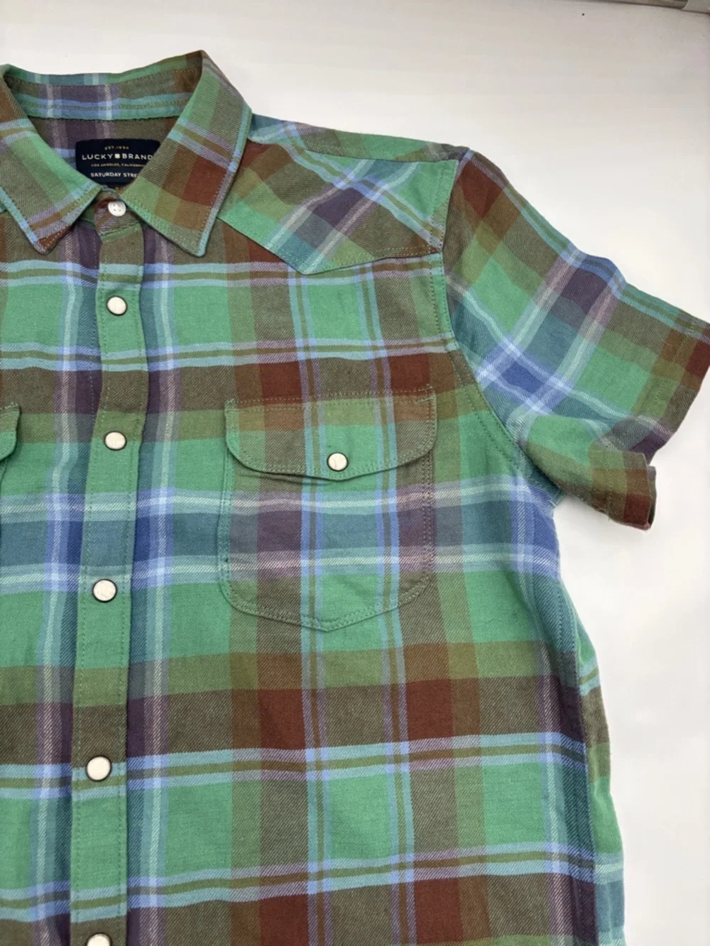 Lucky Brand Plaid Pearl Snap Western Shirt
